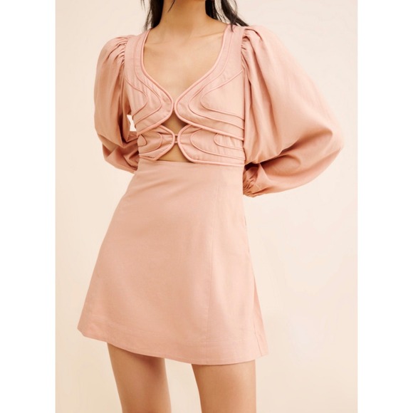 FARM Rio for Anthropologie Rose Pink Puff Sleeve V Neck Mini Dress XL - Picture 9 of 9
